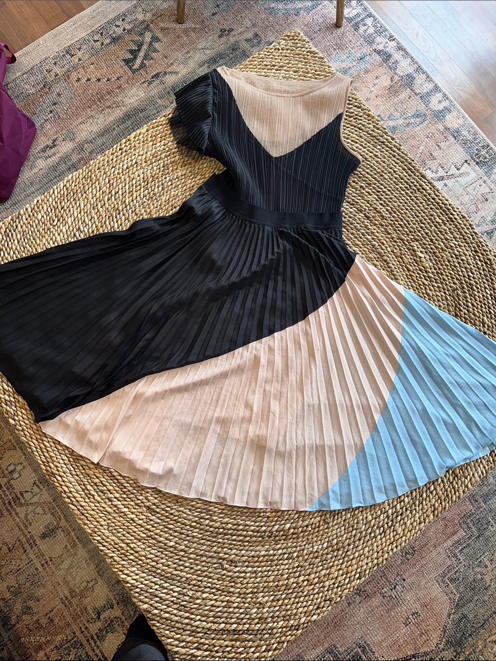 BCBGMaxAzria Ciara Colorblock Pleated Midi Dress